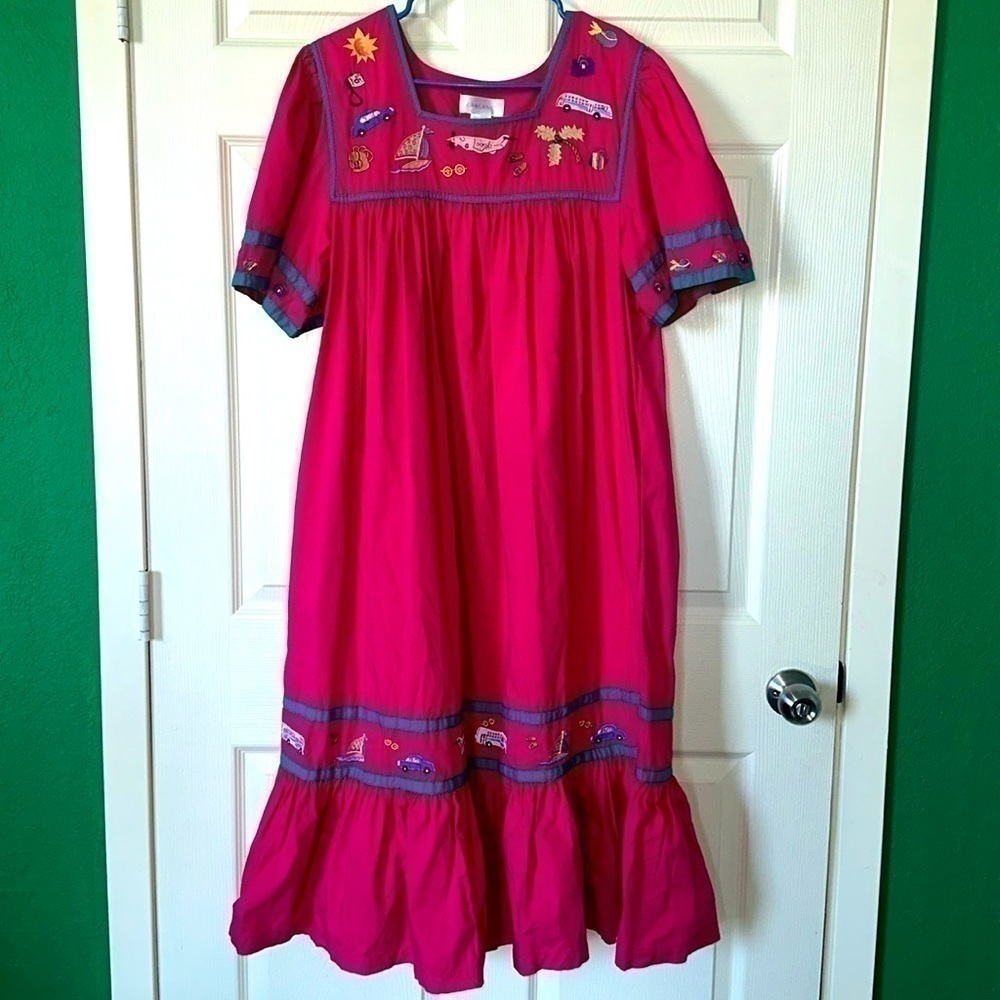 Cabernet Vintage hot pink MuuMuu maxi patio Dress Sz L